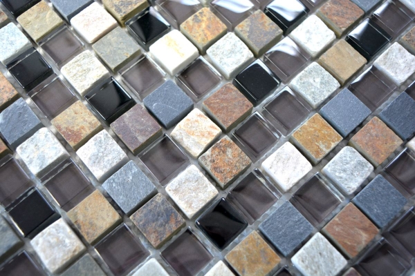 Glass mosaic natural stone mosaic tile beige brown gray anthracite black kitchen splashback - MOS92-0209