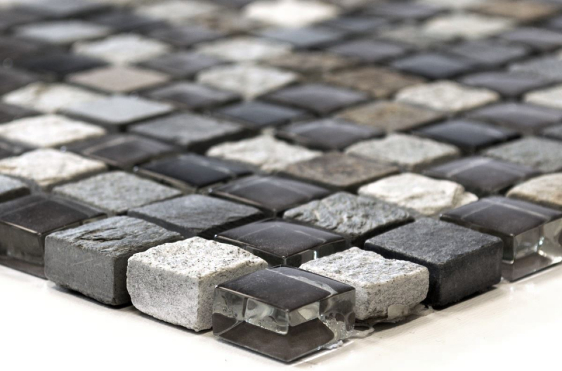 Glass mosaic natural stone mosaic tile beige brown gray anthracite black kitchen splashback - MOS92-0209
