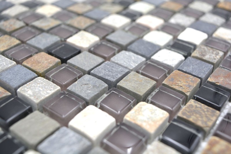 Glass mosaic natural stone mosaic tile beige brown gray anthracite black kitchen splashback - MOS92-0209