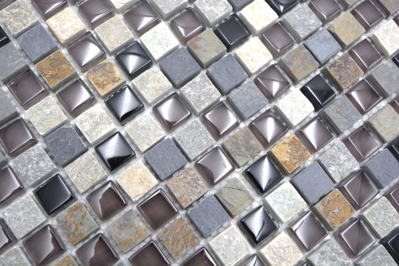 Glass mosaic natural stone mosaic tile beige brown gray anthracite black kitchen splashback - MOS92-0209
