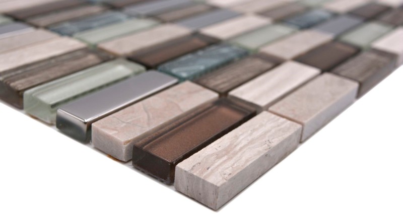 Rectangular mosaic tiles glass mosaic rods light brown silver gray natural stone marble tile backsplash kitchen wall - MOS87-SM68