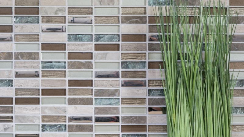 Rectangular mosaic tiles glass mosaic rods light brown silver gray natural stone marble tile backsplash kitchen wall - MOS87-SM68