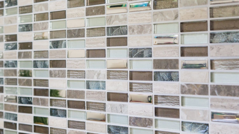 Rectangular mosaic tiles glass mosaic rods light brown silver gray natural stone marble tile backsplash kitchen wall - MOS87-SM68