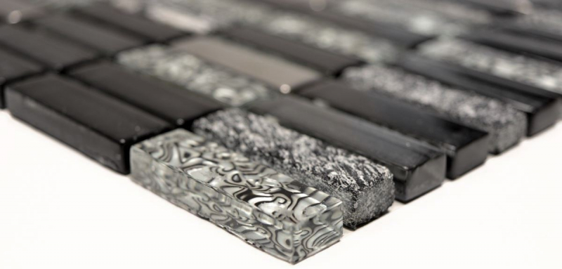 Rectangular mosaic tiles glass mosaic rods silver gray black anthracite natural stone kitchen splashback bathroom WC - MOS87-SM88