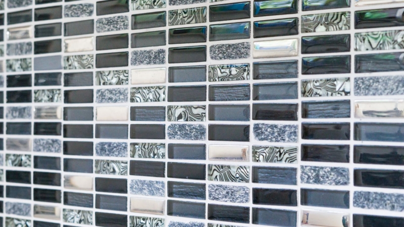 Rectangular mosaic tiles glass mosaic rods silver gray black anthracite natural stone kitchen splashback bathroom WC - MOS87-SM88