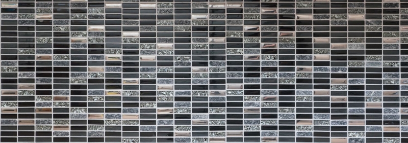 Rectangular mosaic tiles glass mosaic rods silver gray black anthracite natural stone kitchen splashback bathroom WC - MOS87-SM88