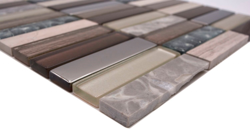 Rectangular mosaic tiles glass mosaic stone light brown silver light gray beige tile backsplash wall tile kitchen WC - MOS87-68X