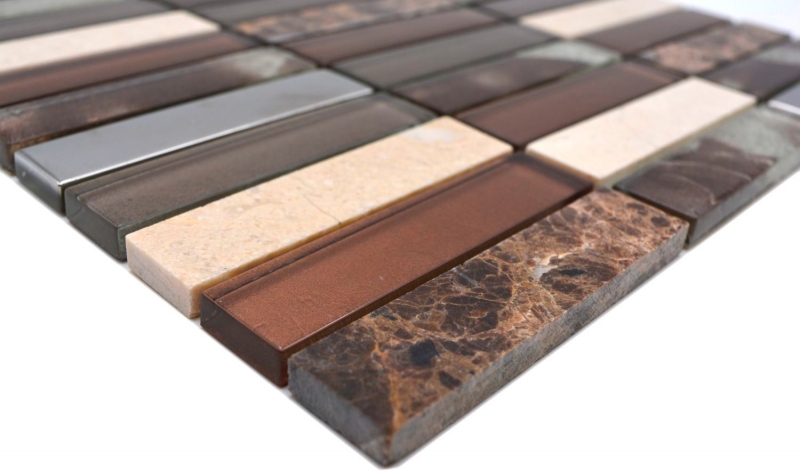 Rectangular mosaic tiles glass mosaic stone brown bronze silver copper tile backsplash kitchen tile wall WC - MOS87-78X