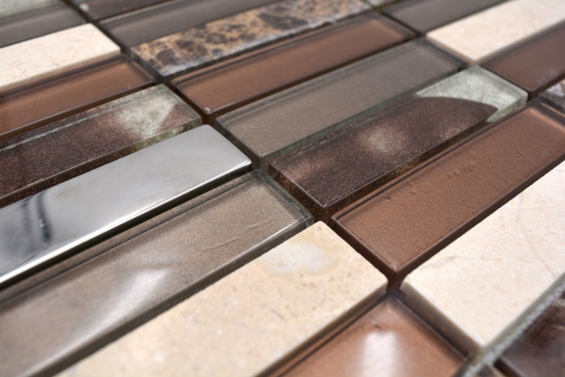 Rectangular mosaic tiles glass mosaic stone brown bronze silver copper tile backsplash kitchen tile wall WC - MOS87-78X