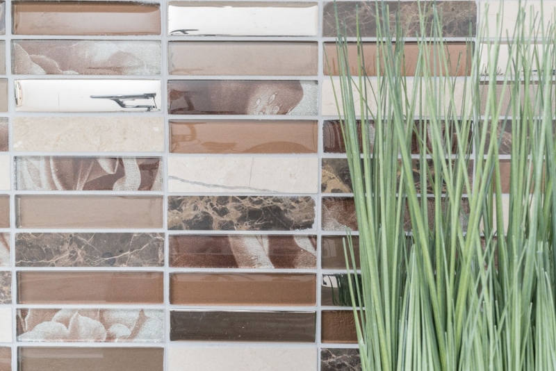 Rectangular mosaic tiles glass mosaic stone brown bronze silver copper tile backsplash kitchen tile wall WC - MOS87-78X