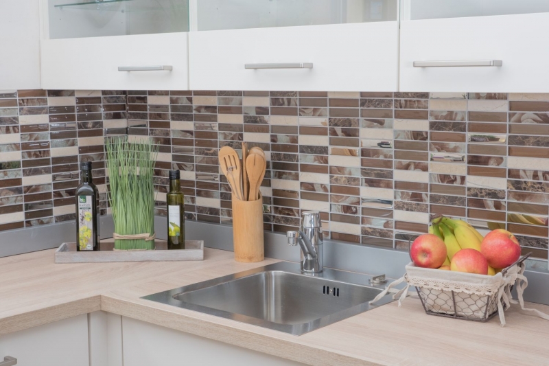 Rectangular mosaic tiles glass mosaic stone brown bronze silver copper tile backsplash kitchen tile wall WC - MOS87-78X