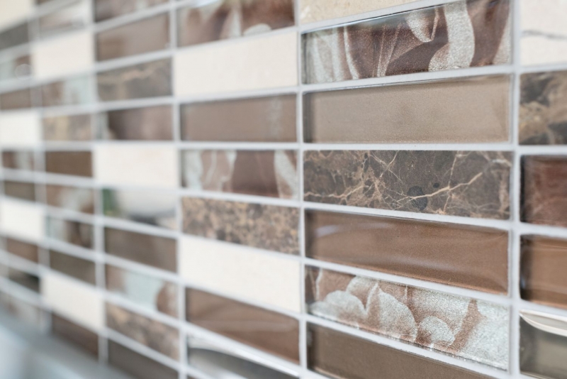 Rectangular mosaic tiles glass mosaic stone brown bronze silver copper tile backsplash kitchen tile wall WC - MOS87-78X