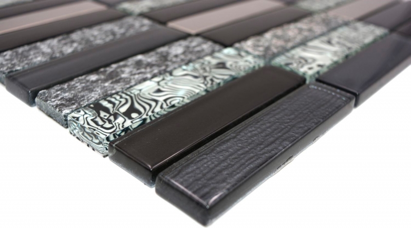 Rectangular mosaic tiles glass mosaic stone black silver anthracite dark gray tile backsplash bathroom kitchen - MOS87-88X