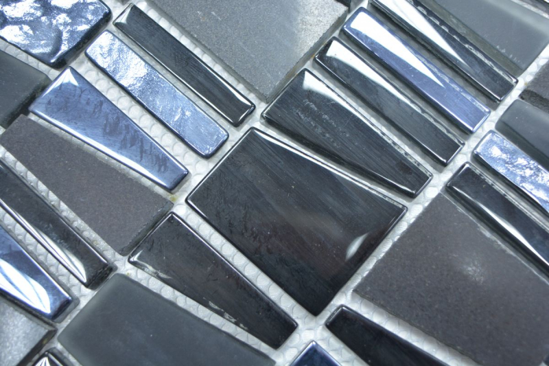 Mosaic tile kitchen splashback translucent black ladder glass mosaic Crystal stone EP black MOS87-0107_f