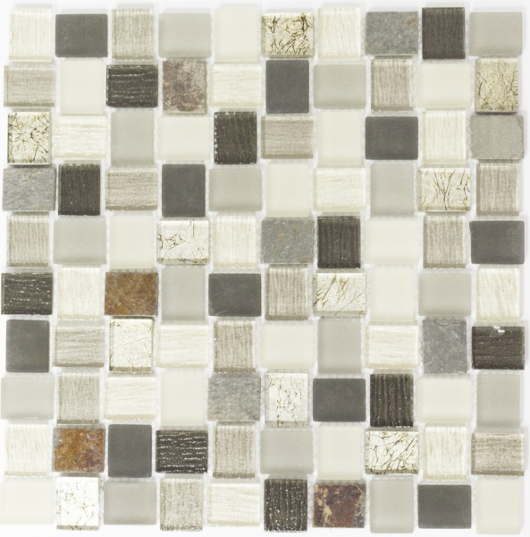 Hand-patterned mosaic tile Tile backsplash Translucent white gray rust Rectangle Glass mosaic Crystal stone rustic MOS82-0102_m