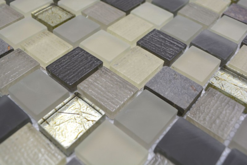 Natural stone rustic mosaic tile glass mosaic quartz beige cream anthracite frosted glass kitchen splashback bathroom wall WC - MOS82-0102