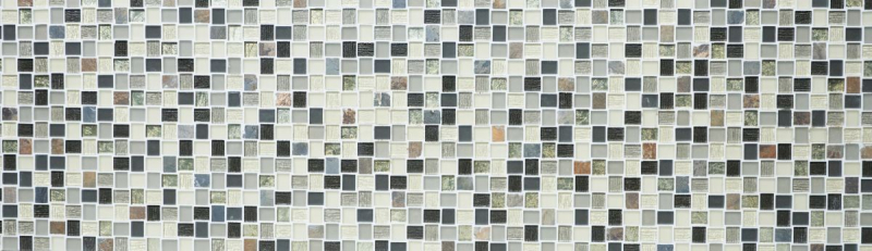 Hand-patterned mosaic tile Tile backsplash Translucent white gray rust Rectangle Glass mosaic Crystal stone rustic MOS82-0102_m
