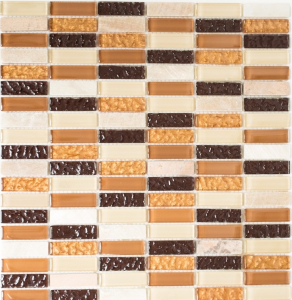 Hand-painted mosaic tile Translucent beige brown rods Glass mosaic Crystal stone beige brown MOS87-1206_m