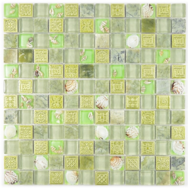 Natural stone rustic marble mosaic tile glass mosaic resin shell green pastel green clear beige bathroom tile kitchen wall WC - MOS82C-0502