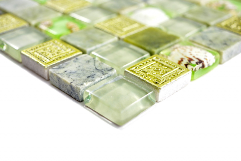 Natural stone rustic marble mosaic tile glass mosaic resin shell green pastel green clear beige bathroom tile kitchen wall WC - MOS82C-0502