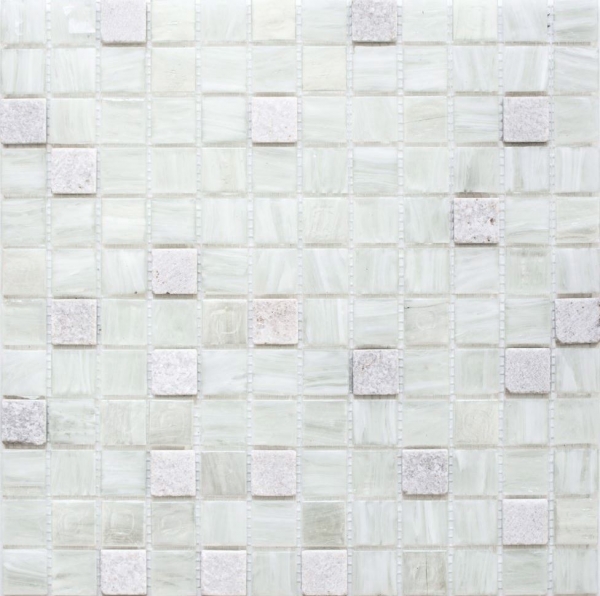 Hand-painted mosaic tile Tile backsplash Translucent white Glass mosaic Crystal stone Cream white MOS94-2503_m