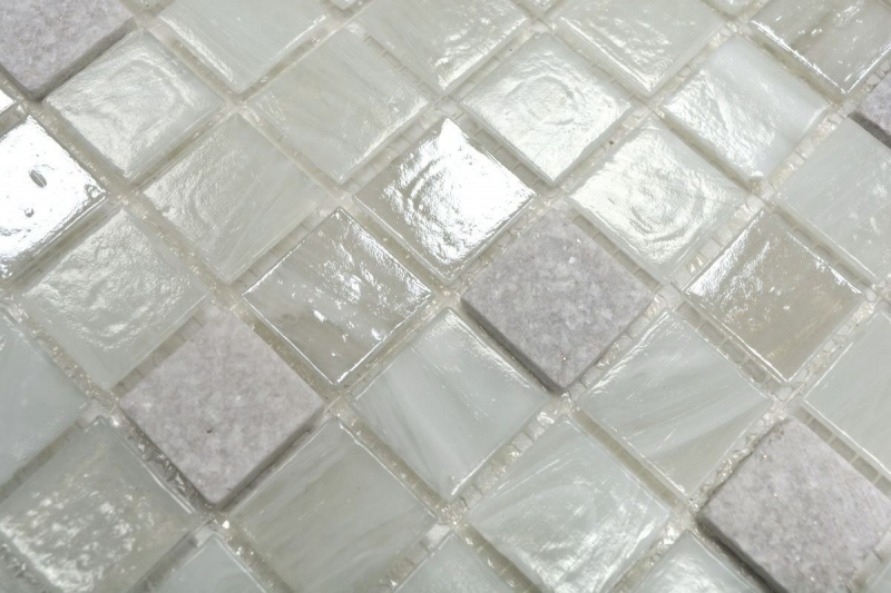 Hand-painted mosaic tile Tile backsplash Translucent white Glass mosaic Crystal stone Cream white MOS94-2503_m