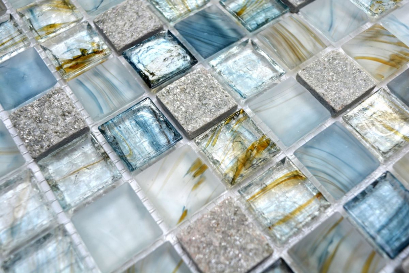 Natural stone glass mosaic mosaic tiles cream light gray anthracite blue-gray greenish tile backsplash wall cladding - MOS94-2505