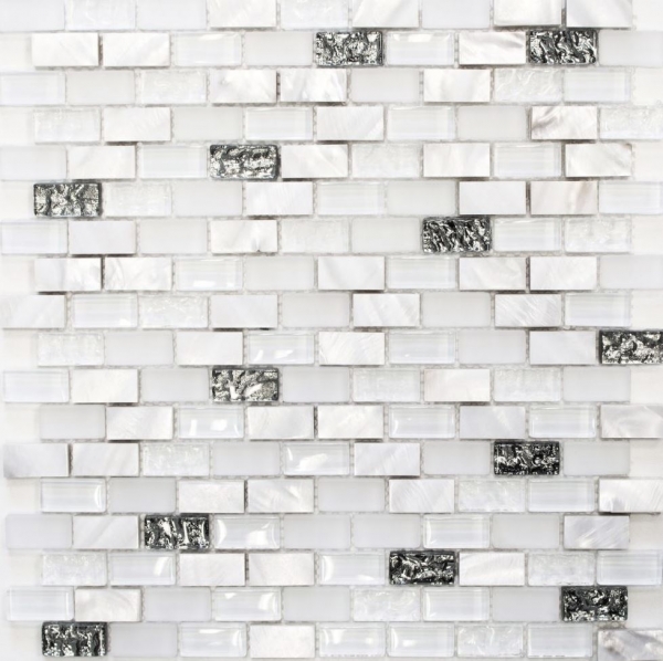 Hand-patterned mosaic tile Tile backsplash Translucent white Brick Glass mosaic Crystal stone Shell white MOS87-B01S_m