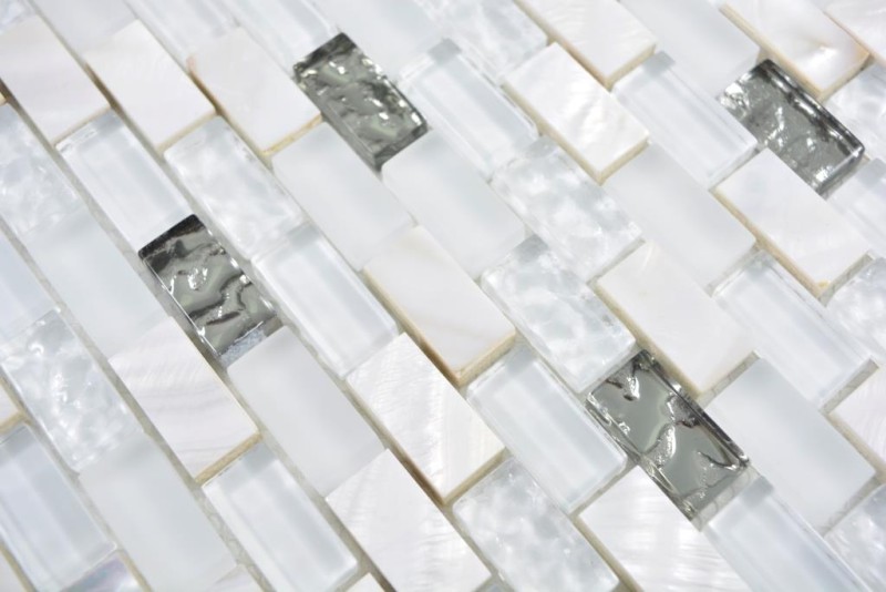 Mosaic rods composite natural stone mosaic tile white silver brick glass mosaic shell structure kitchen splashback bathroom WC - MOS87-B01S