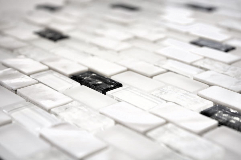 Hand-patterned mosaic tile Tile backsplash Translucent white Brick Glass mosaic Crystal stone Shell white MOS87-B01S_m
