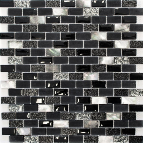 Hand-patterned mosaic tile Tile backsplash Translucent black Brick Glass mosaic Crystal stone Shell black MOS87-B03S_m