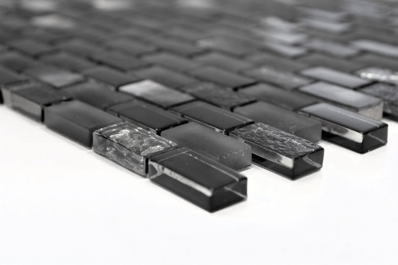 Hand-patterned mosaic tile Tile backsplash Translucent black Brick Glass mosaic Crystal stone Shell black MOS87-B03S_m