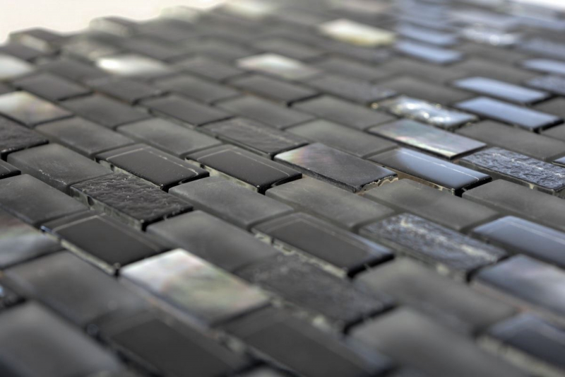 Hand-patterned mosaic tile Tile backsplash Translucent black Brick Glass mosaic Crystal stone Shell black MOS87-B03S_m