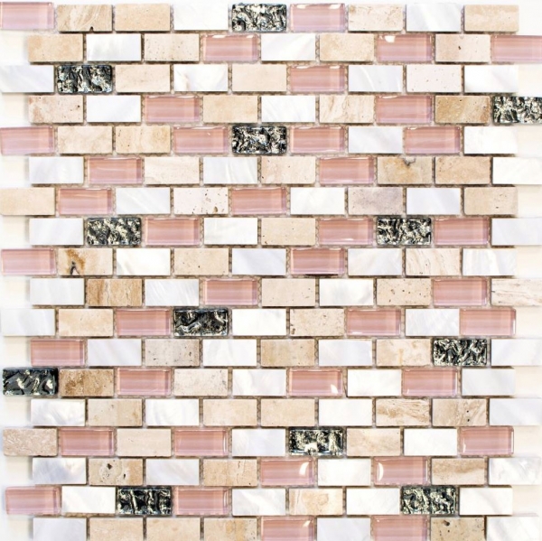 Hand-patterned mosaic tile Tile backsplash Translucent beige Brick Glass mosaic Crystal stone Shell beige MOS87-B05S_m