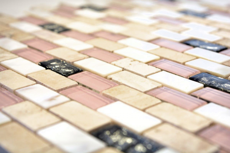 Hand-patterned mosaic tile Tile backsplash Translucent beige Brick Glass mosaic Crystal stone Shell beige MOS87-B05S_m