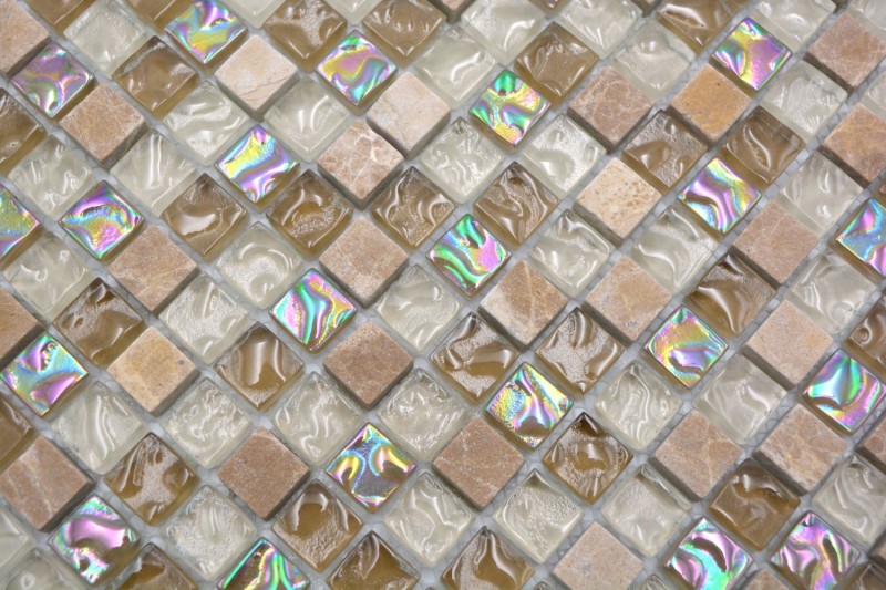 Glass mosaic natural stone mosaic tile light brown beige golden brown ochre wall cladding kitchen tile wall - MOS92-1213