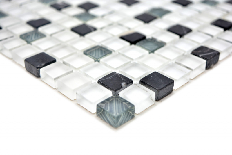 Hand-painted mosaic tile Translucent white gray Glass mosaic Crystal stone super white matt black MOS92-0103_m