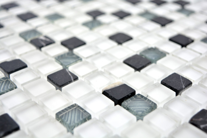 Hand-painted mosaic tile Translucent white gray Glass mosaic Crystal stone super white matt black MOS92-0103_m