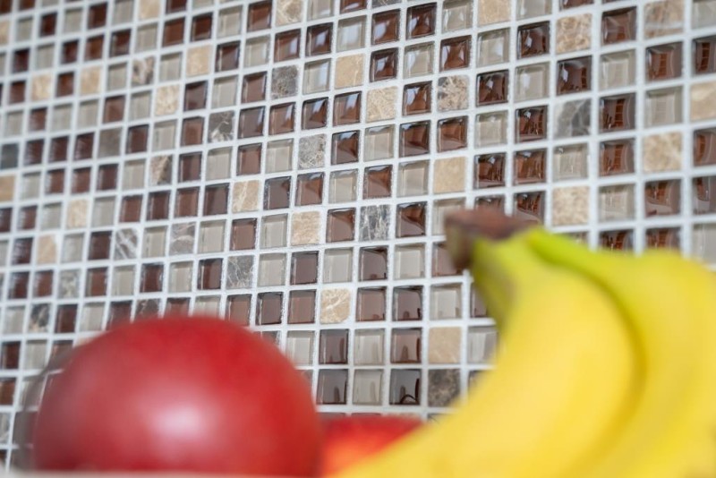 Glass mosaic natural stone mosaic tile dark brown light brown ochre BATH WC kitchen WALL tile backsplash - MOS92-1304
