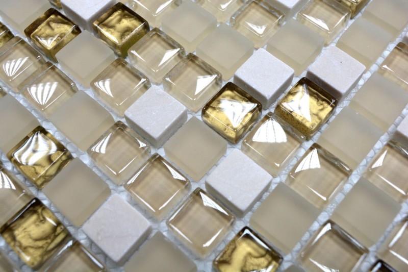 Glass mosaic natural stone mosaic tile white matt gold cream frosted glass tile backsplash kitchen - MOS92-1201