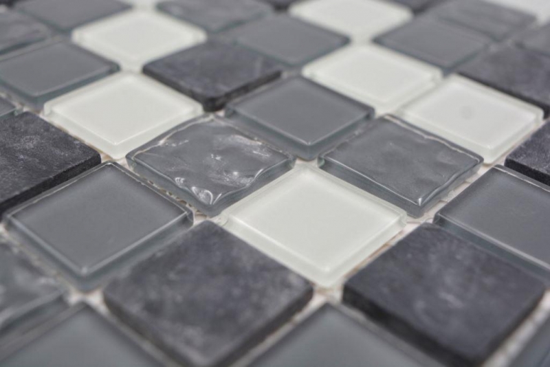 Glass mosaic natural stone mosaic tiles rustic stone gray anthracite white with structure kitchen splashback tile back - MOS62-0207-GN