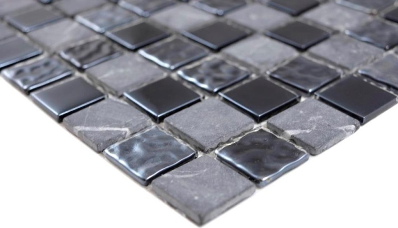 Glass mosaic natural stone mosaic tiles rustic stone gray black anthracite graphite tile backsplash kitchen backsplash - MOS62-0302-GN