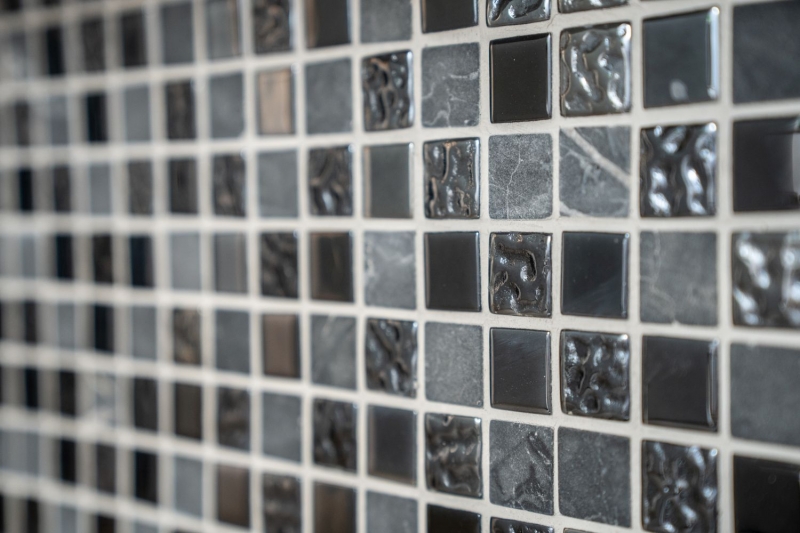 Glass mosaic natural stone mosaic tiles rustic stone gray black anthracite graphite tile backsplash kitchen backsplash - MOS62-0302-GN