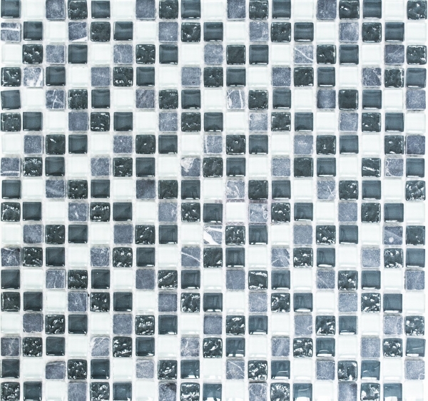Glass mosaic natural stone mosaic tile gray anthracite dark gray white tile backsplash wall kitchen bathroom toilet - MOS92-0204