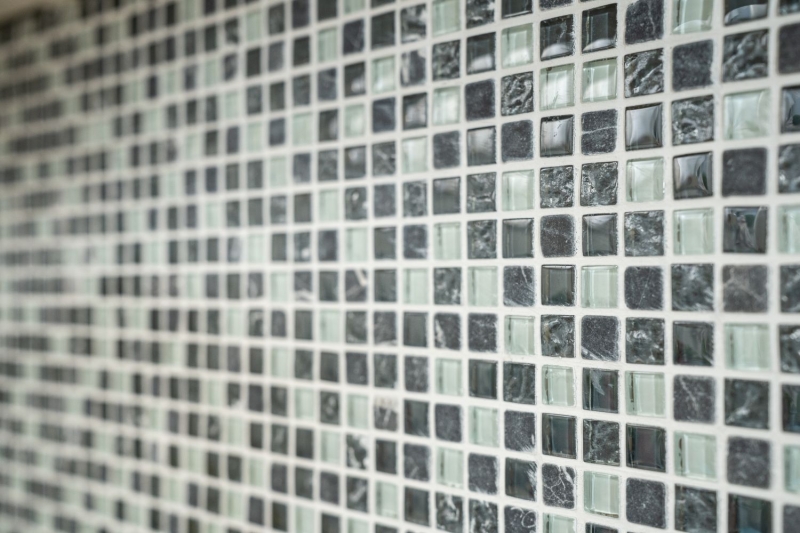 Glass mosaic natural stone mosaic tile gray anthracite dark gray white tile backsplash wall kitchen bathroom toilet - MOS92-0204