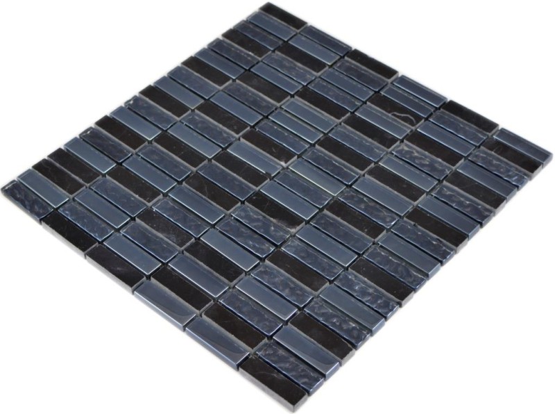 Rectangular mosaic tiles glass mosaic gray black blue-black marble natural stone kitchen wall bathroom WC - MOS87-0302