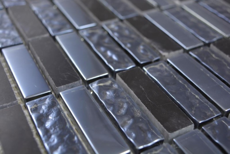 Rectangular mosaic tiles glass mosaic gray black blue-black marble natural stone kitchen wall bathroom WC - MOS87-0302