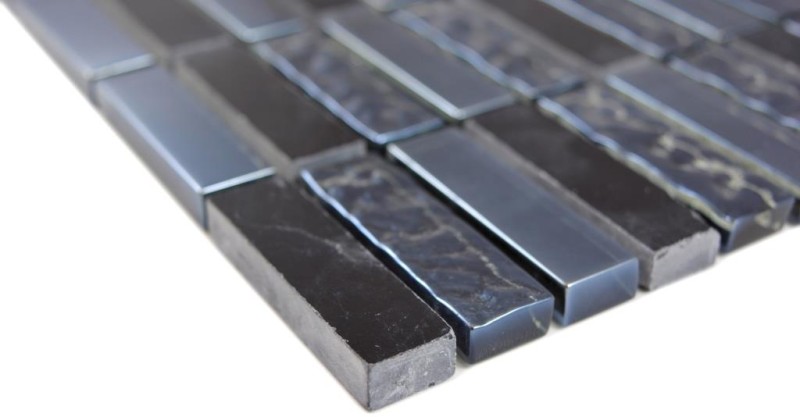Rectangular mosaic tiles glass mosaic gray black blue-black marble natural stone kitchen wall bathroom WC - MOS87-0302
