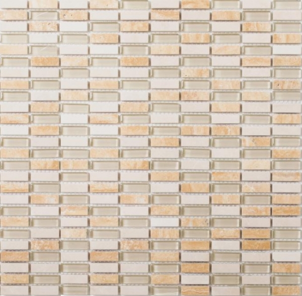 Rectangular mosaic tiles glass mosaic rods mini beige cream golden beige natural stone kitchen splashback bathroom WC wall - MOS87-1412