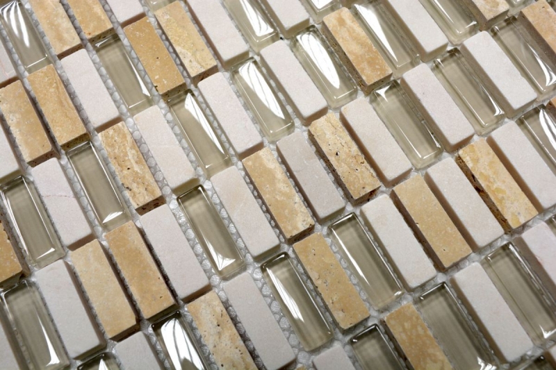 Rectangular mosaic tiles glass mosaic rods mini beige cream golden beige natural stone kitchen splashback bathroom WC wall - MOS87-1412